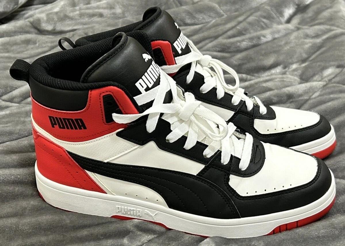 TENIS PUMA ALTO BLANCO, NEGRO Y ROJO