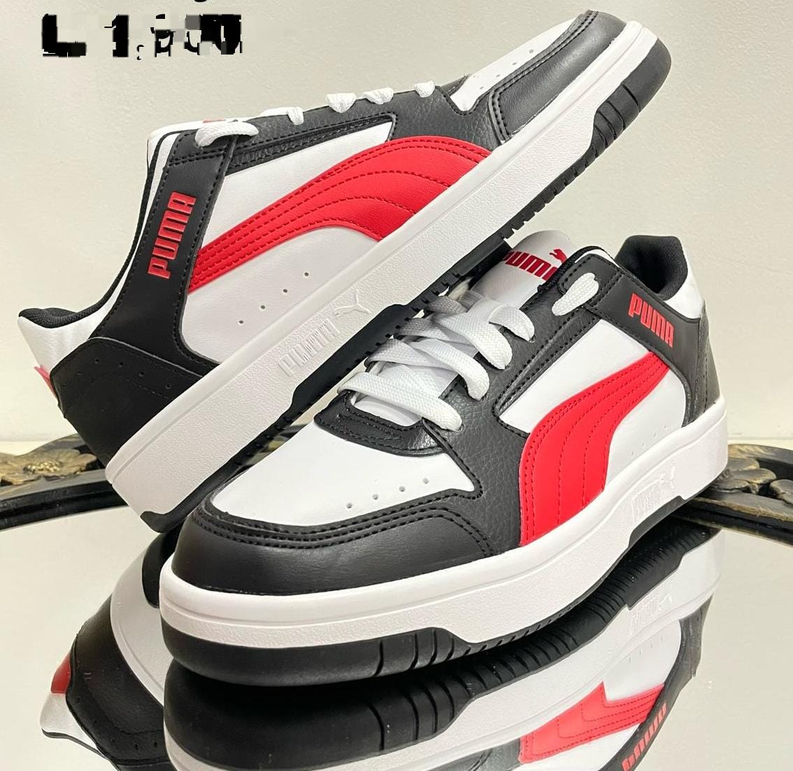 TENIS PUMA BAJO BLANCO, NEGRO Y ROJO