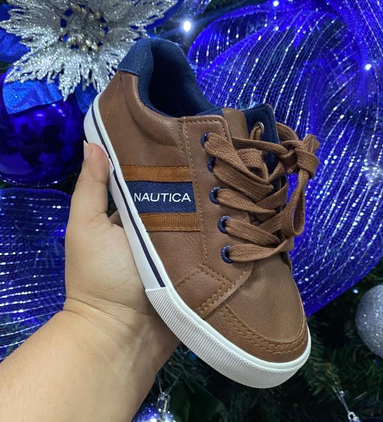 TENIS NAUTICA PEQUEÑOS CAFE Y AZUL