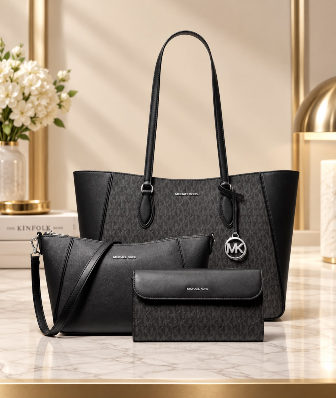 CARTERA MICHAEL KORS NEGRA 3 PIEZAS